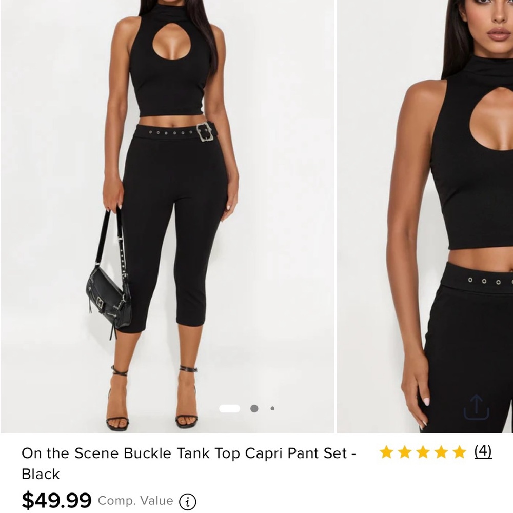 Black Cutout Tank Top and Capri Pant Set
